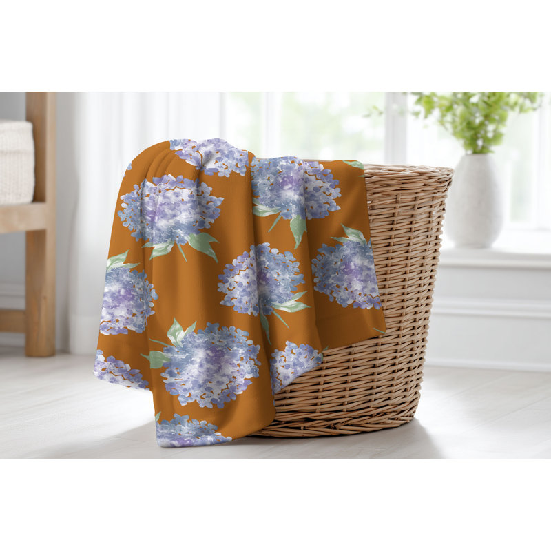 Couverture en velours de molleton Hydrangea Love, Floral orange, L 60 po x l 50 po