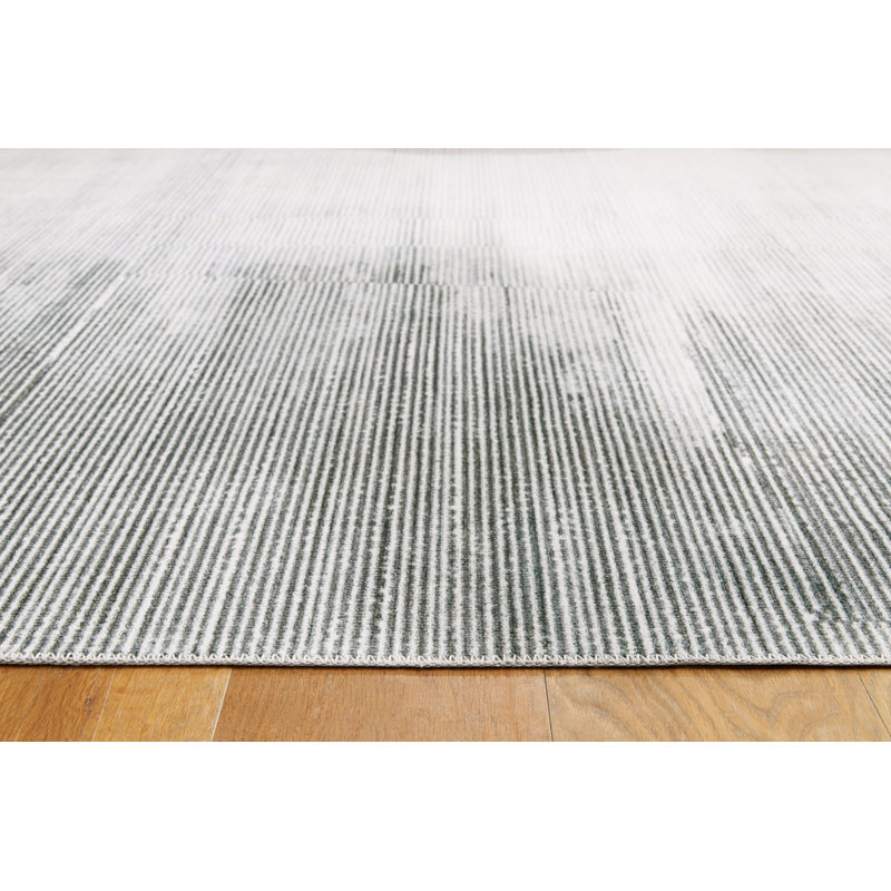 8' x 10' Black and White Abstract Washable Rug