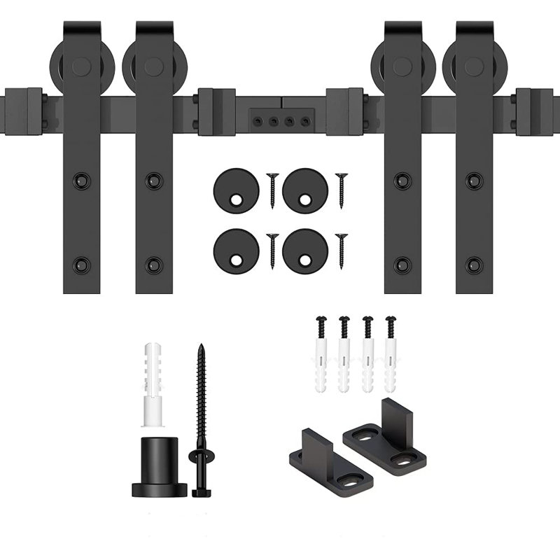 Lazio 120" Black Steel Sliding Barn Door Hardware Kit