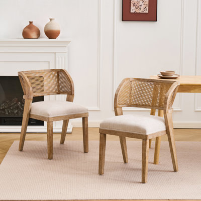 Winslow Modern Farmhouse Upholstered Dining Chairs with PE Rattan Backrest