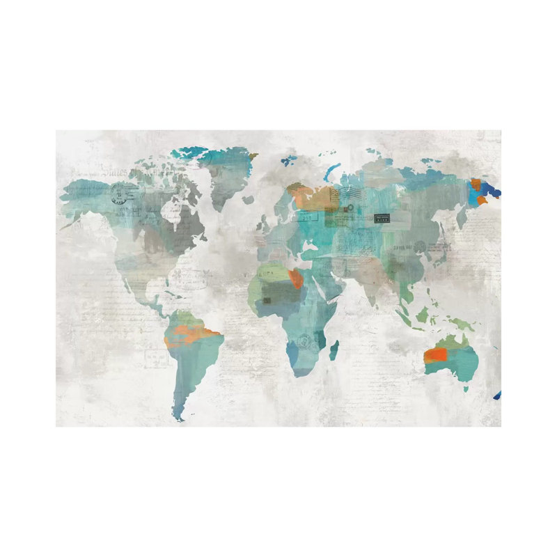 Blue Map by Aimee Wilson - Wrapped Canvas Painting, 20.32 cm H x 30.48 cm W