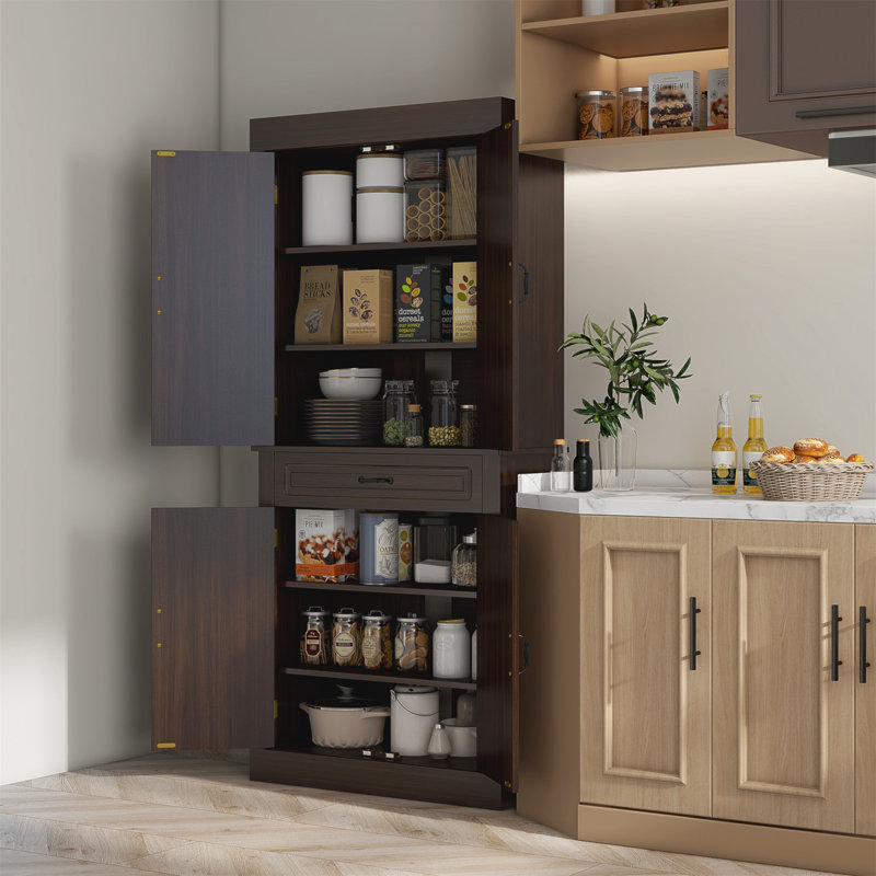 Garde-manger autoportant polyvalent avec beaucoup de rangement et un design élégant, Café