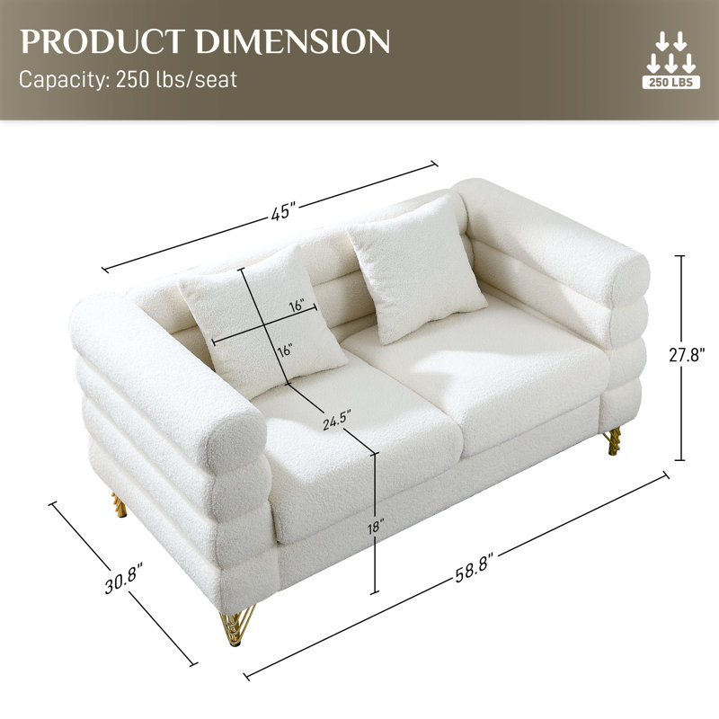 Marypatricia 58" Upholstered Loveseat with 2 Pillows, Modern Sofa Couch, Beige Teddy