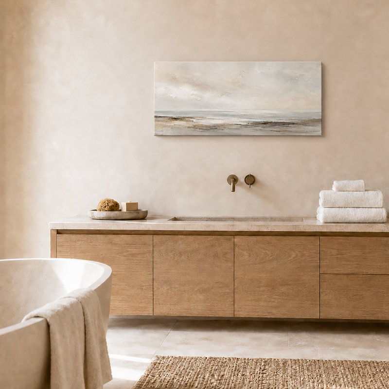 Iraima de paysage côtier brumeux beige et gris, L 40 po x H 20 po x P 1,5 po