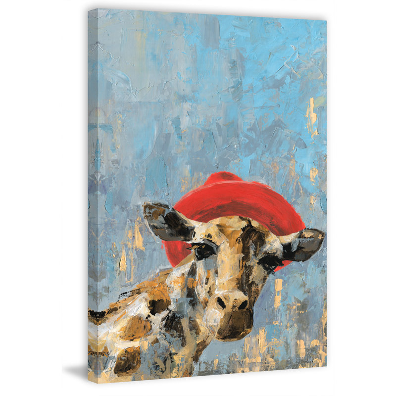 «Giraffe's Red Hat», reproduction d'art sur toile tendue, H 30 po x l 20 po x P 1,5 po