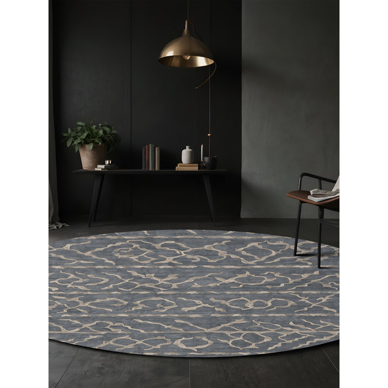Machine Washable Gray Area Rug, Round 8'