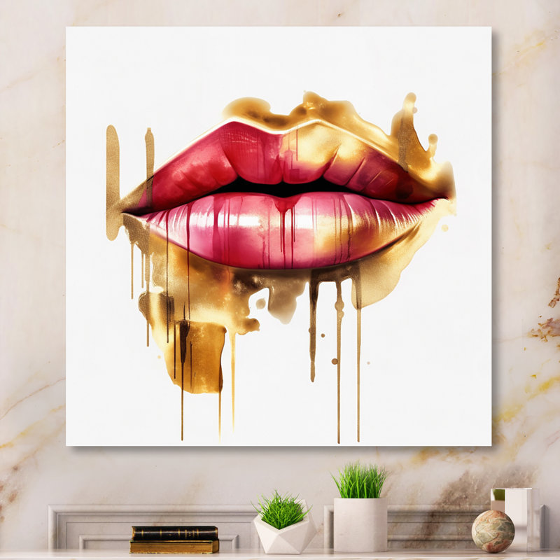 Red Lips Of Luxury III - art mural tendance, H 36 po x l 36 po x P 1,5 po, Toile tendue