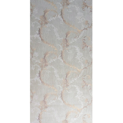 Taupe peach cream floral damask faux plaster wave lines wallpaper rolls
