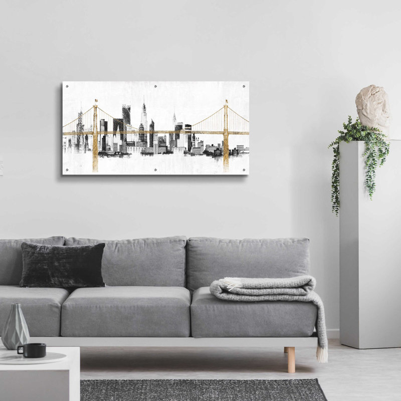 «Bridge And Skyline» par Avery Tillmon, art mural en verre acrylique, H 24 po x l 48 po x P 0,2 po