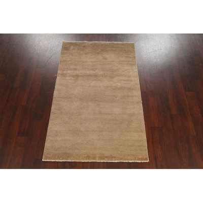 Tapis beige en laine noué à la main de conception unique 3 pi 7 po x 5 pi 10 po New Age