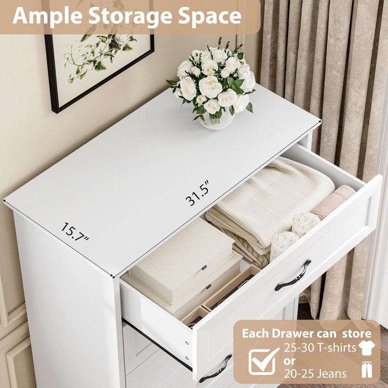 5/6 Drawers Dresser for Bedroom,Chest of Drawers with Wide Metal Handle,Farmhouse Modern Wooden Tall Dresser,Natural Texture,Storage Organizer Dresser for Bedroom,Living Room,Kids Room