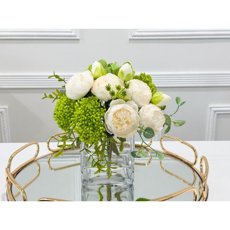 Faux Peony And Hydrangea In Vase, Beige