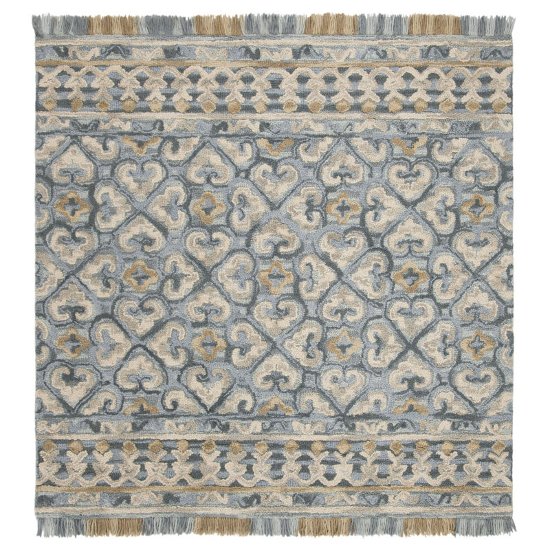 Tapis géométrique beige clair touffeté à la main Ferrera, Carré 6 pi
