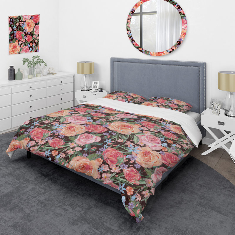 Pink Roses and Leaf - Ensemble de housse de couette Cabin & Lodge, Housse de couette simple + 1 taie décorative stan
