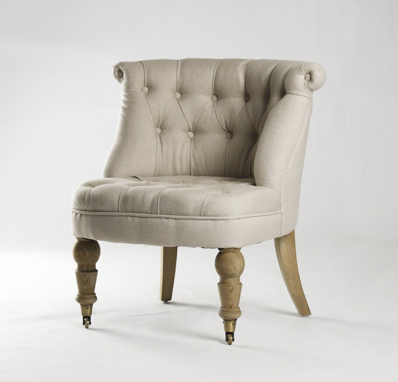 Fauteuil demi-tonneau en lin touffeté de 26 po de largeur