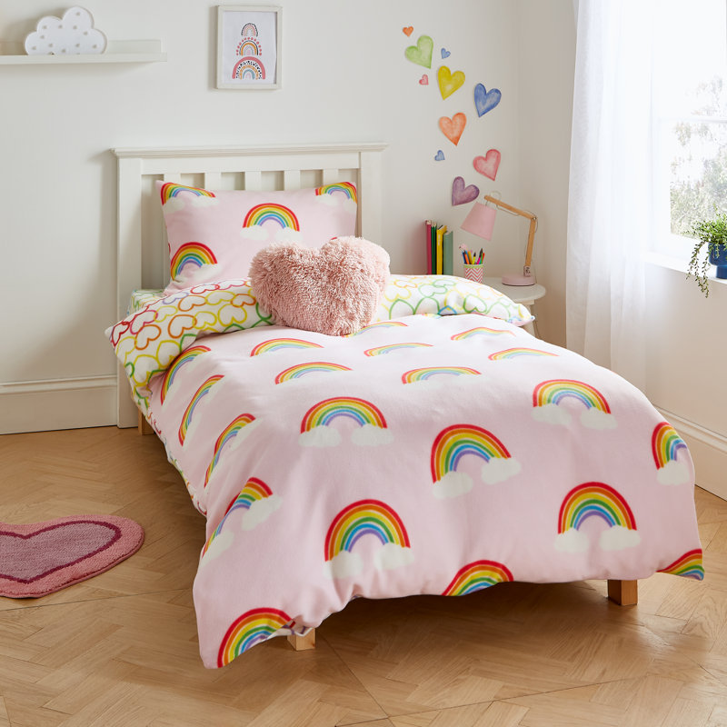 Rainbow Hearts Fleece Duvet Cover Set, Double