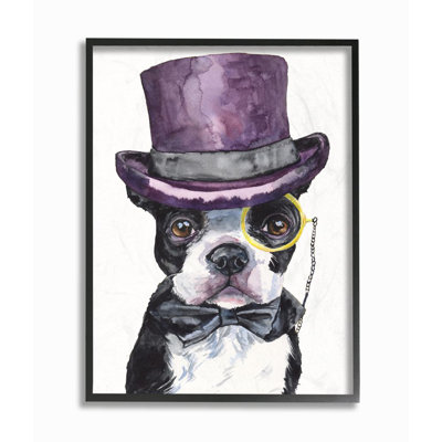 «Boston Terrier with Hat Dog Pet Animal Watercolor Painting», impression sur toile