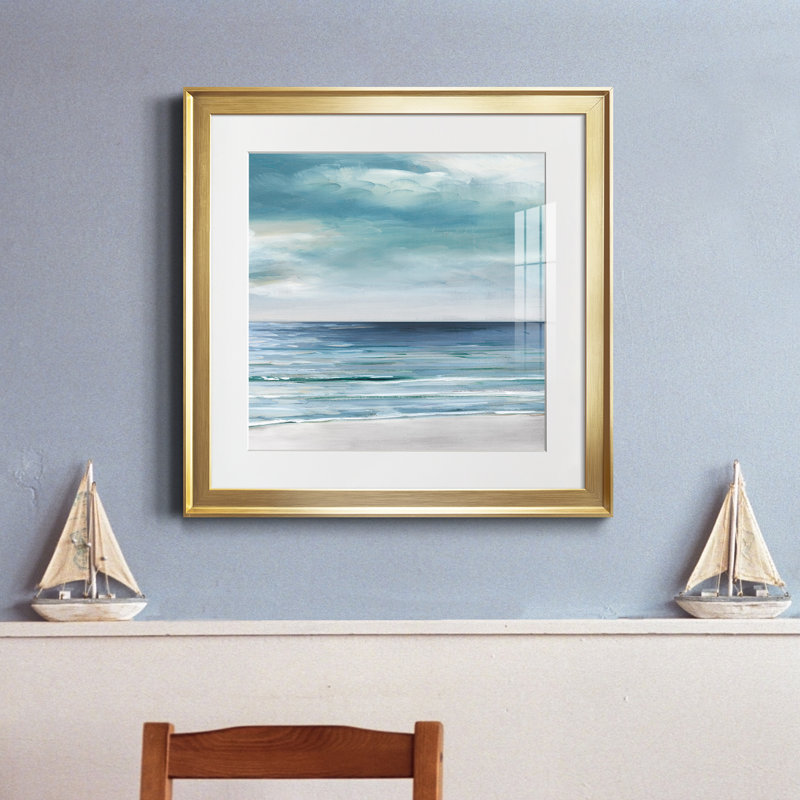«Blue Silver Shore II», reproduction d'art sur papier encadrée, H 16 po x l 16 po x P 1,25 po, Cadre doré