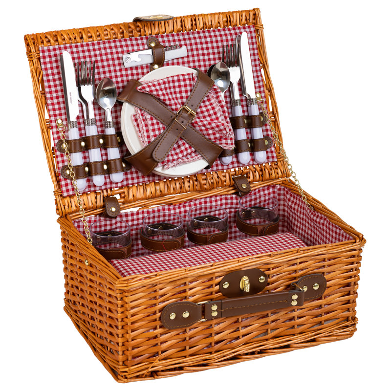 BROWN PICNIC BASKET 4 SERVES, Brown