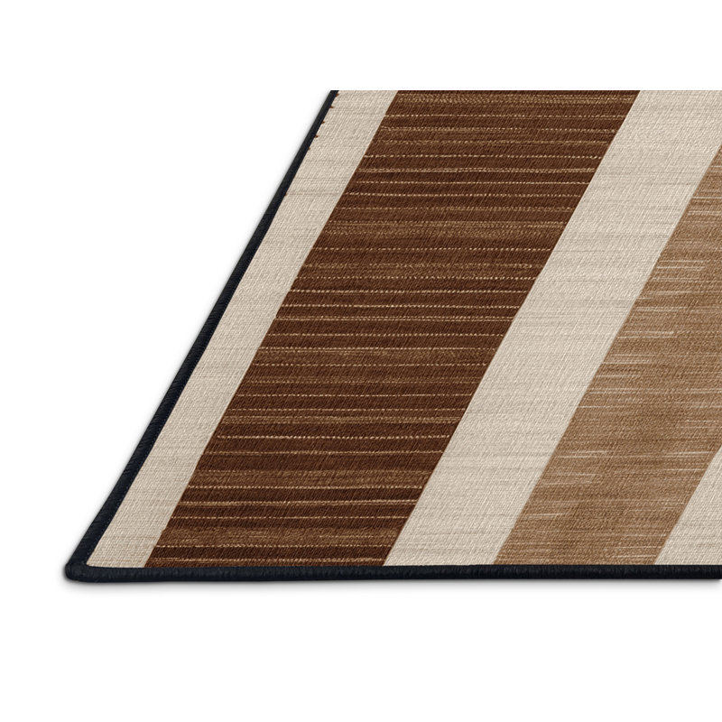 Washable Linen Brown Striped Area Rug, Square 4'