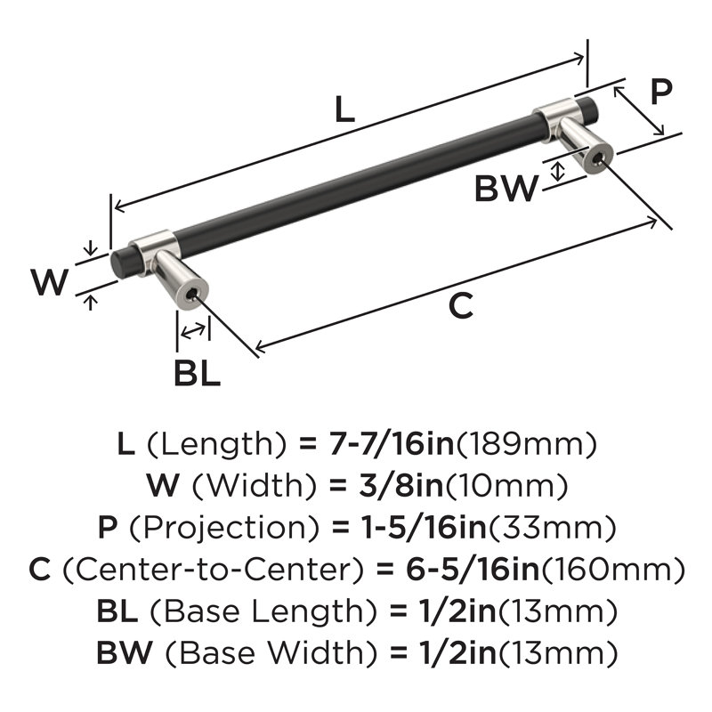 Mergence Pull, 6 5/16", Matte Black/Polished Nickel