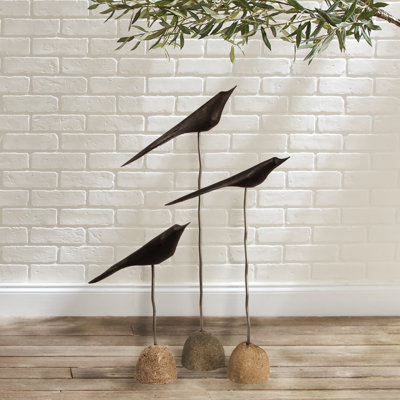 Leclair Hand-Carved Wood Bird Sculpture Set