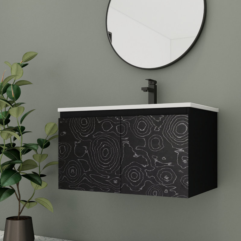 Meuble-lavabo simple 30 po avec plateau en céramique Miciah