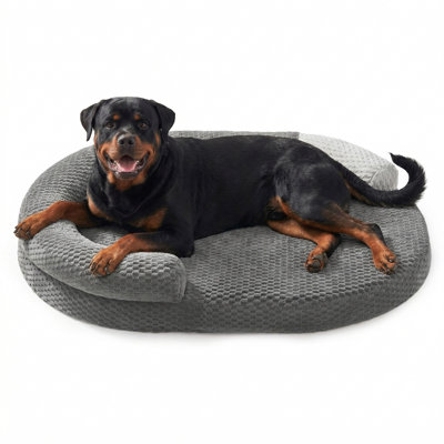 Orthopedic Dog Beds Large Sized Dog, Extra Large Washable Waterproof Oval Large Dog Bed with Removable Cover, Egg-Crate Foam Pet Bed with Bolster & Non-Skid Bottom