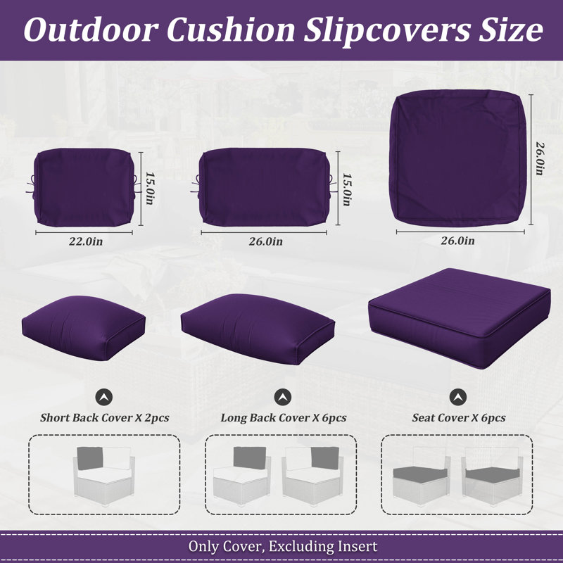 14-Piece Outdoor Seating Group Cushion Cover, Only Covers, Purple