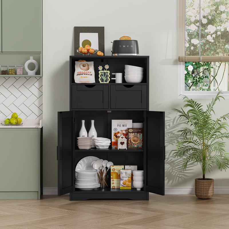 Millwood Pines Large Storage Cabinet,Bathroom Storage Cabinet With 2 Adjustable Drawers & 2 Shelf, Black