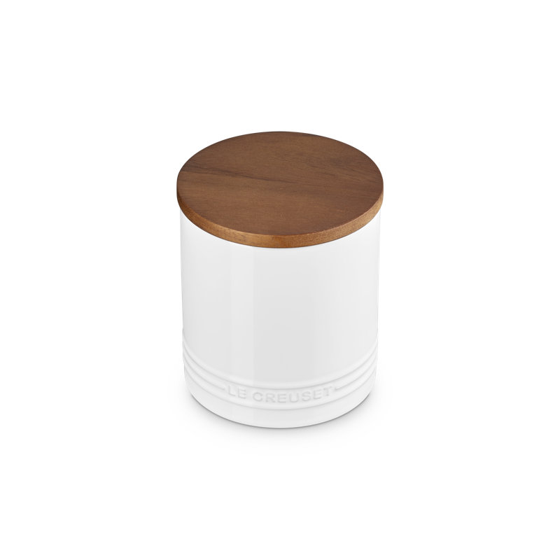 Le Creuset Stoneware Signature Canister With Wood Lid, 1.2 Qt., Marseille, White