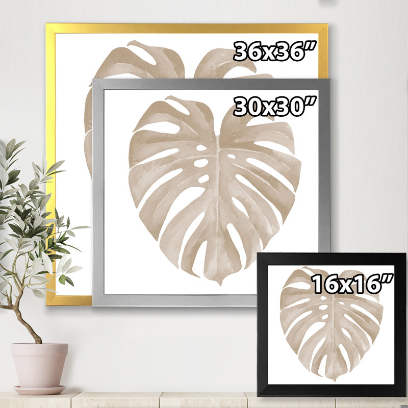«Ivory Pastel Monstera Heart Shaped Tropical Leaf», reproduction de cadre photo sur toile, H 36 po x l 36 po x 1,5 po