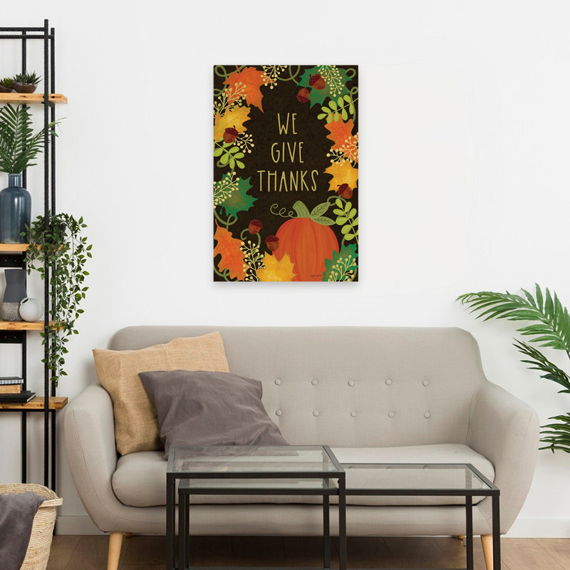 We We Thanks Thanks - Art contemporain avec feuilles de glands d'automne de l'Action de grâce, H 16 po x l 24 po