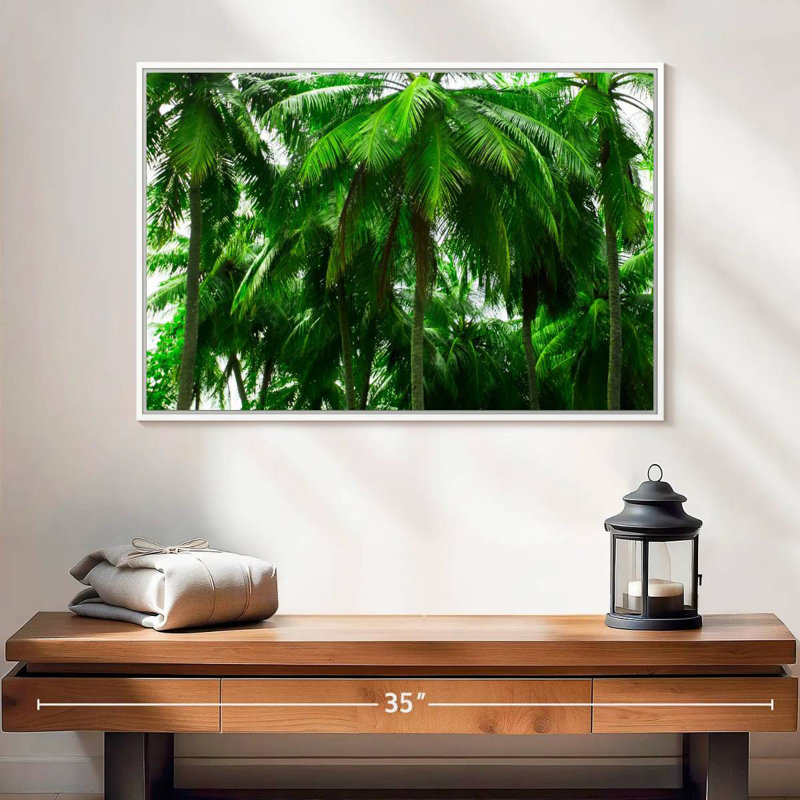 Palmier forêt, Cadre flottant blanc, 25 po x 17 po