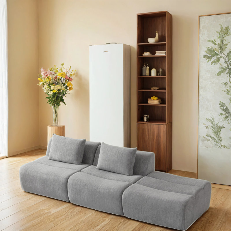 Extra-large Three-seater Chenille Fabric Compression Sofa, Gray