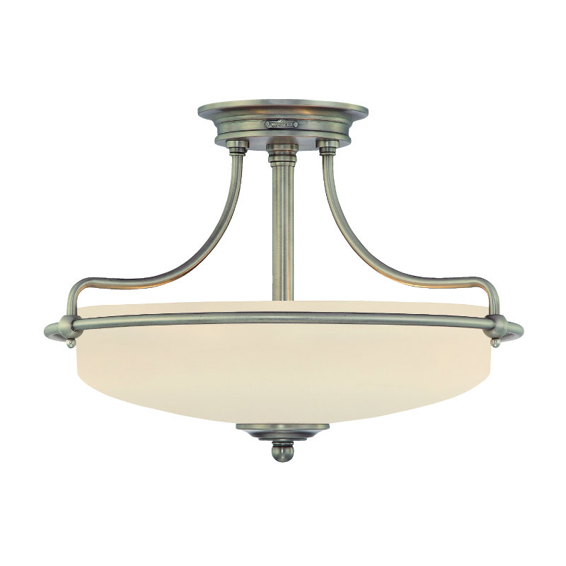 Rockwood Glass Semi Flush Mount, Antique Nickel Plated