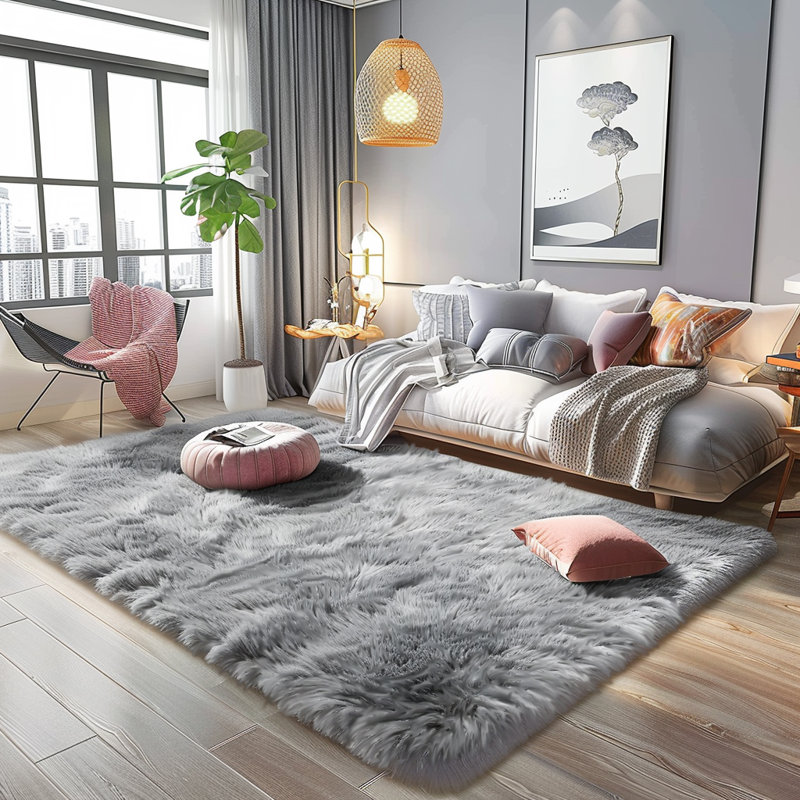 Gennine Faux Sheepskin Indoor Rug, Rectangle 6' x 9'
