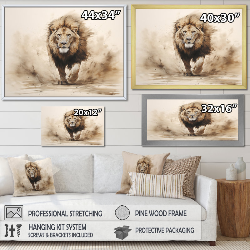 " Lion Minimalist Roar Minimalist II ", H 16 po x l 32 po x P 1 po, Cadre flottant doré