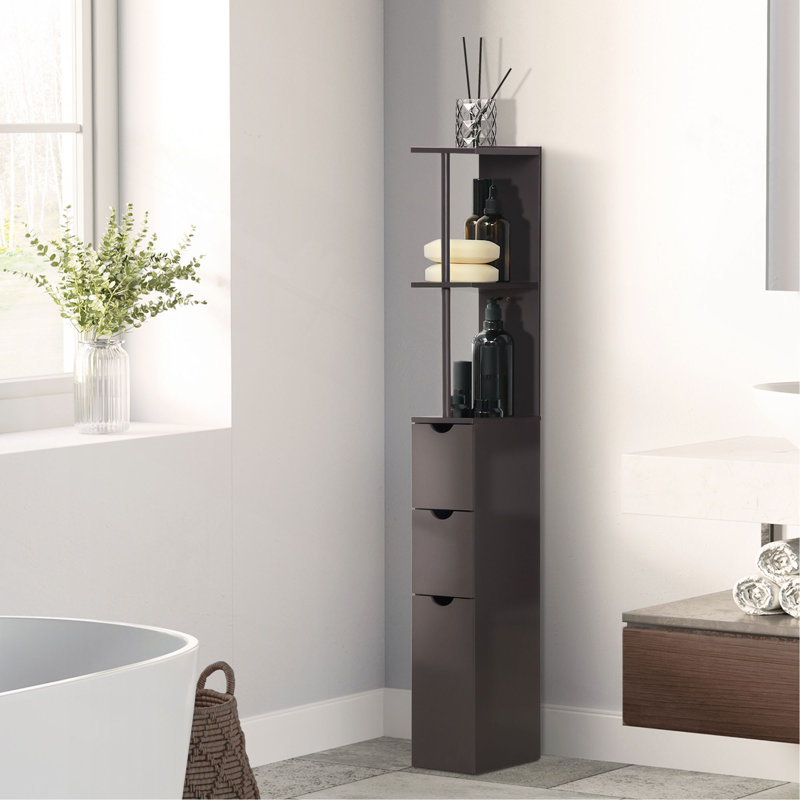 Armoire de rangement pour salle de bain de 54 po de hauteur, tour à linge autoportante avec tablette à 2 niveaux et tiroirs, rangement de plancher étroit