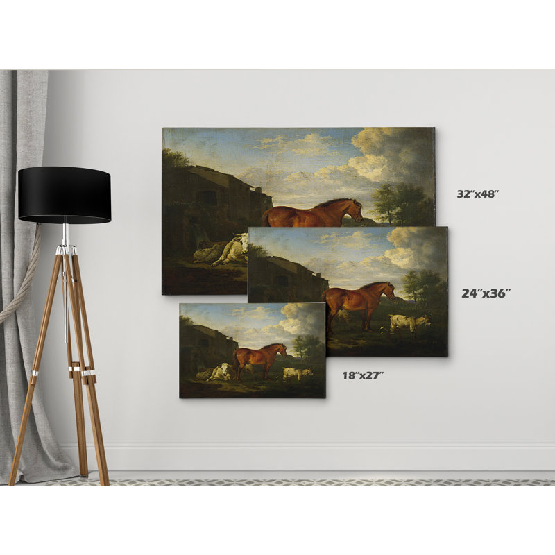 « animaux près d’un bâtiment », impression, H 18 po x l 27 po x P 1,5 po, Pas de tapis, Toile tendue