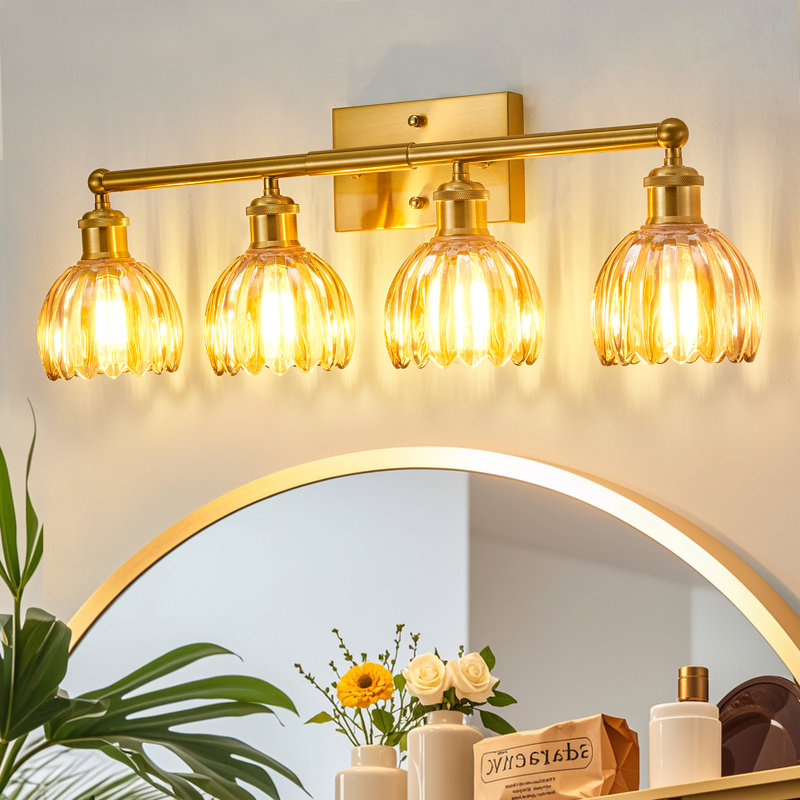 Luminaire de meuble-lavabo moderne avec abat-jour en verre E26, Cuivre, Doré, 4