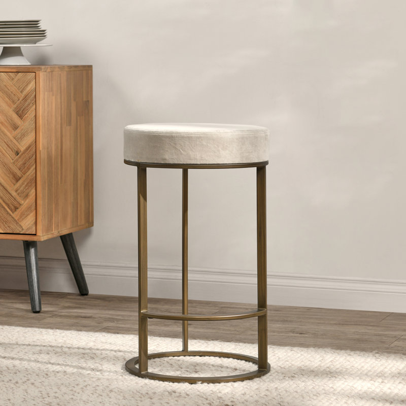 Quinn Upholstered Fabric Counter Stool, Taupe Seat/Brass Frame