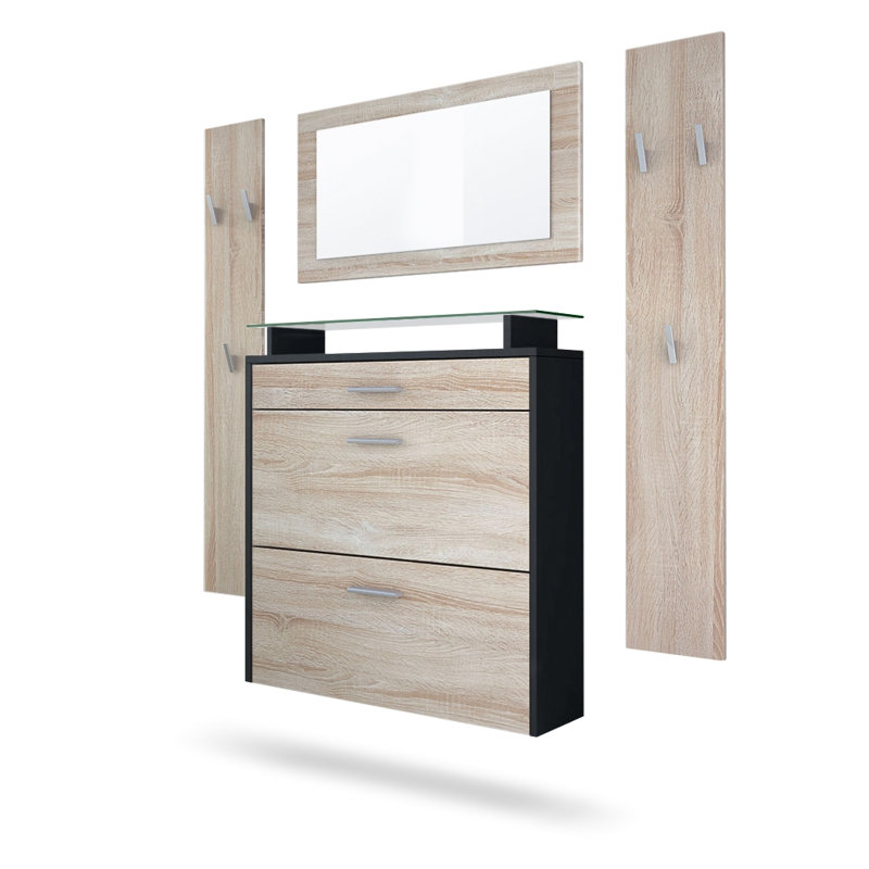 Mccarroll Hall Tree with Shoe Storage, Oak/Matt black