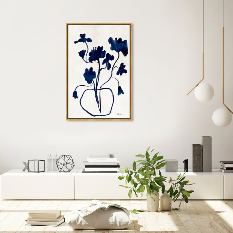 Vase anémone - Impression sur toile, Cadre noir, H 37,5 po x l 25,5 po, Doré