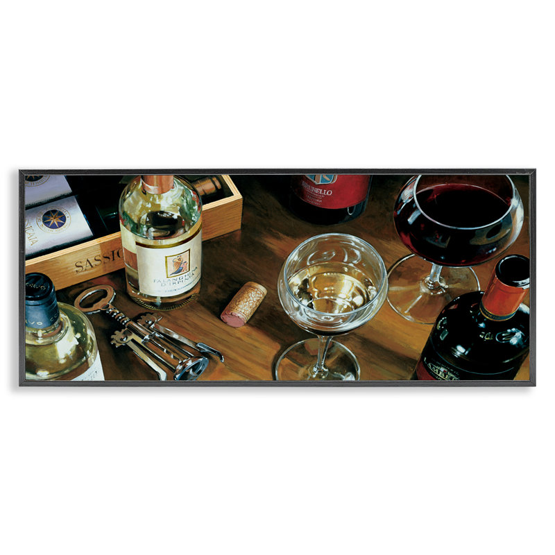Bouchons de liège et bouteilles de vin, estampe numérique encadrée, design par Stefano Ferreri, H 13 po x l 30 po