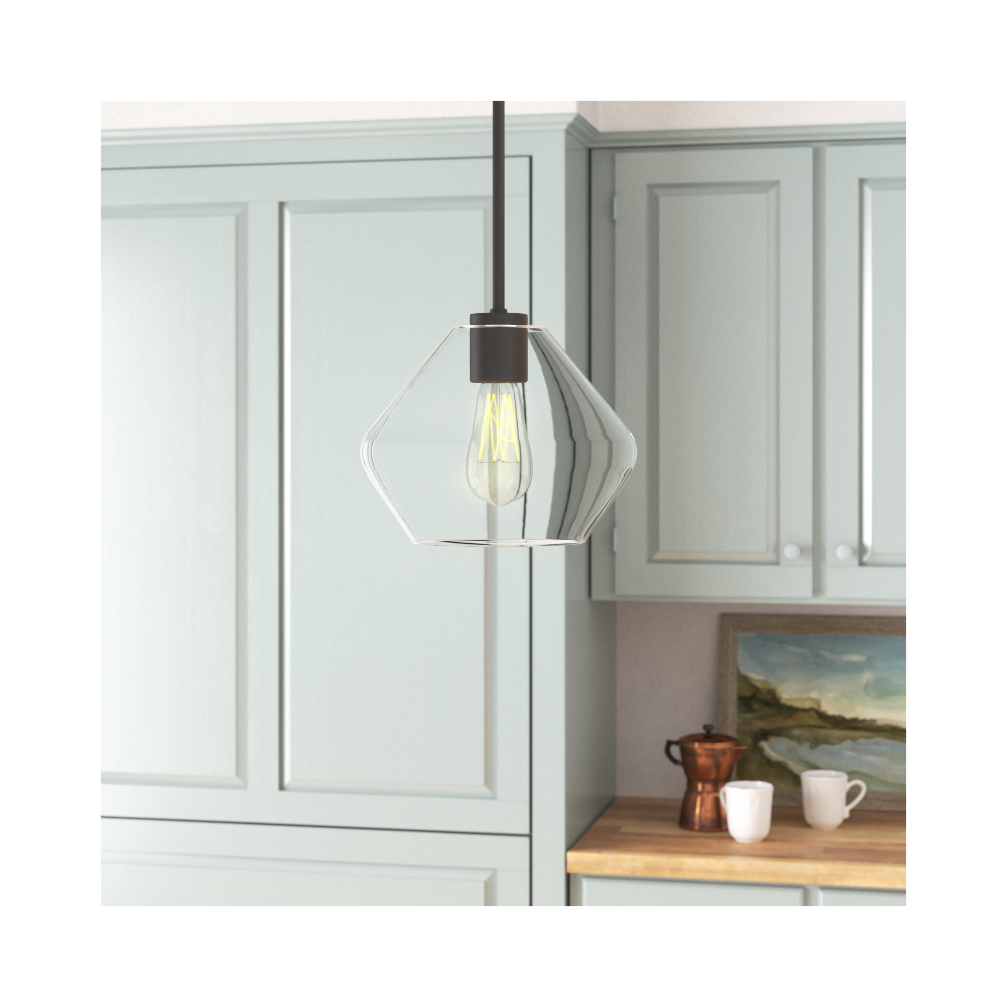 Rooks 10" W Geometric Single Pendant with Adjustable Length , Black