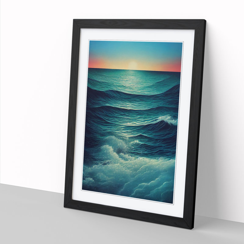 FRM-V0523-1635X Ocean Sunset - Picture Frame Print, 64cm H x 46cm W x 2cm D, Oak