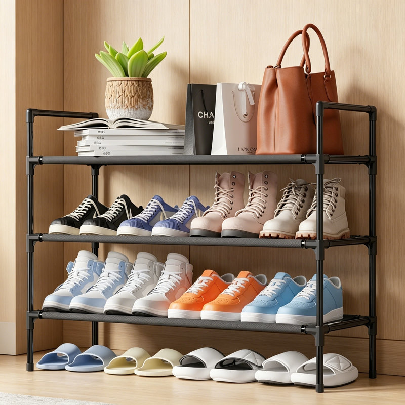 Range-chaussures à trois niveaux: rangement de grande capacité pour 16 paires — 28 pouces, robuste, durable et peu encombrant.