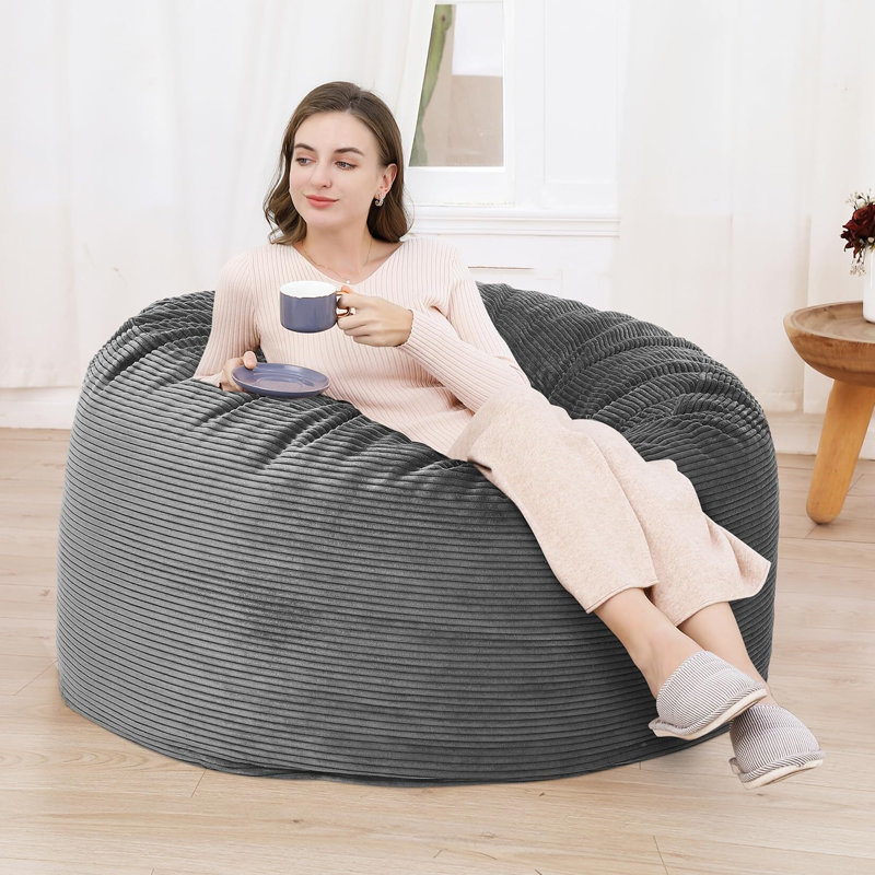 Housse de fauteuil à billes lavable pour fauteuil rond, H 26 po x l 59 po x P 59 po, Velours côtelé gris