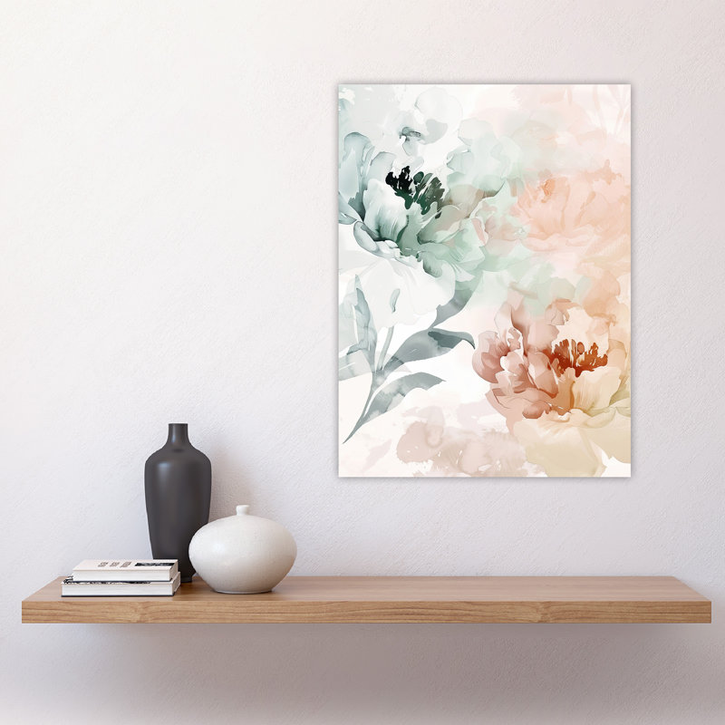 Peony Flowers Light Watercolour Wall Art Print